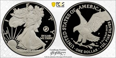 2025-P $1 Silver Eagle w/ US Marine Corps Privy 250th Anniversary PR69DCAM
