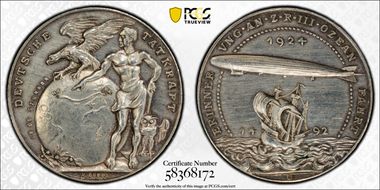 1924-D Medal Kienast-321 PE Ag ZR III Atlantic Crossing MS62