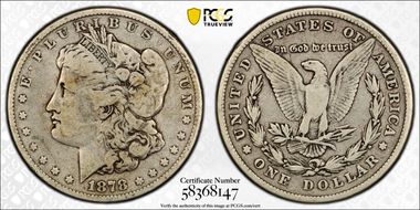 1878 8TF $1 VAM 14.2, Polished Ear F12
