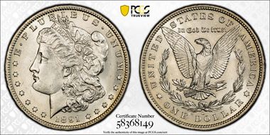 1891-O $1 VAM 1B, Pitted Reverse N1