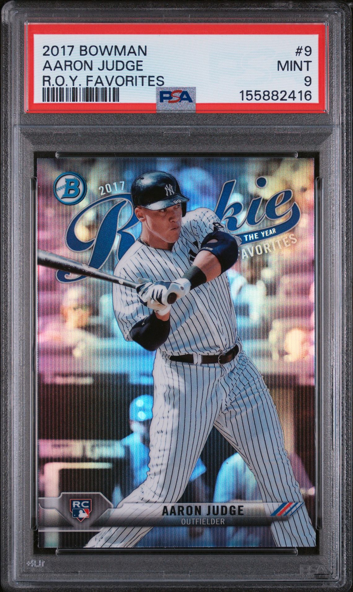 2017 Bowman BOWMAN ROOKIE OF THE YEAR ROY FAVORITES Chrome #9 Aaron Judge front