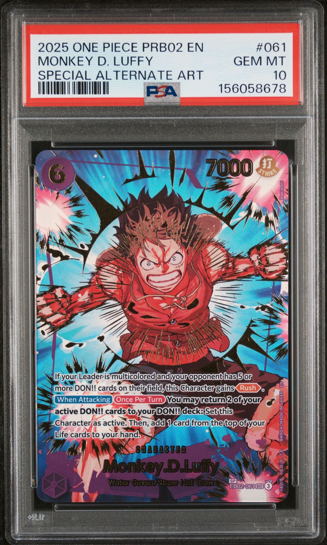 2025 One Piece Prb02-Premium Booster -One Piece Card The Best- Vol.2 Monkey D. Luffy #061 (Special Alternate Art) Gem Mt 10 front