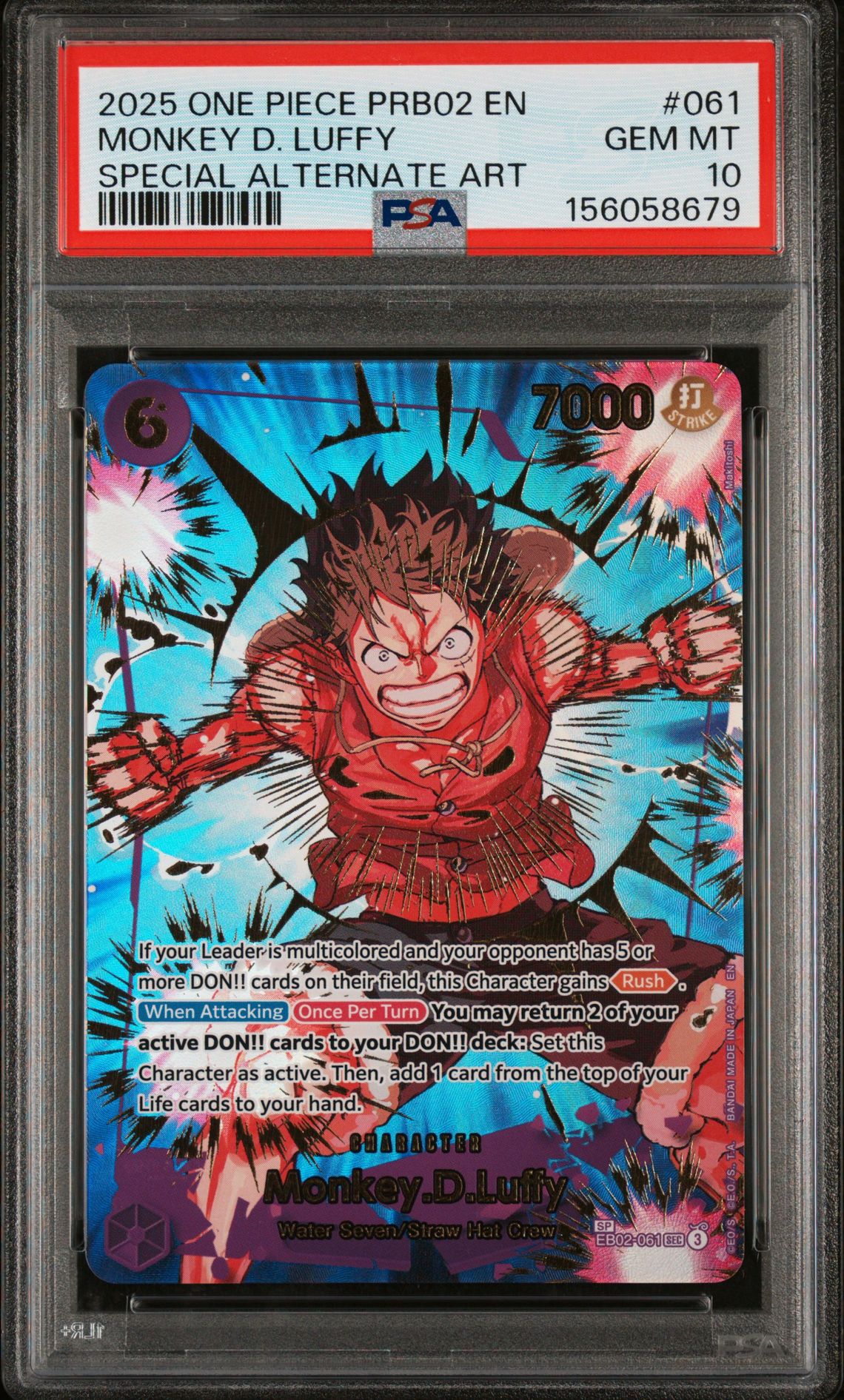 2025 One Piece Prb02-Premium Booster -One Piece Card The Best- Vol.2 Monkey D. Luffy #061 (Special Alternate Art) Gem Mt 10 front