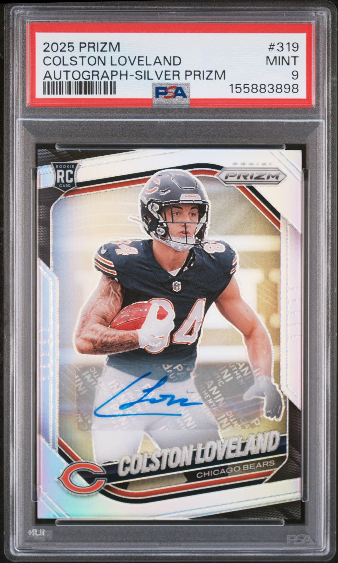 2025 Panini Prizm Colston Loveland #319 (Autograph-Silver Prizm) Mint 9 front