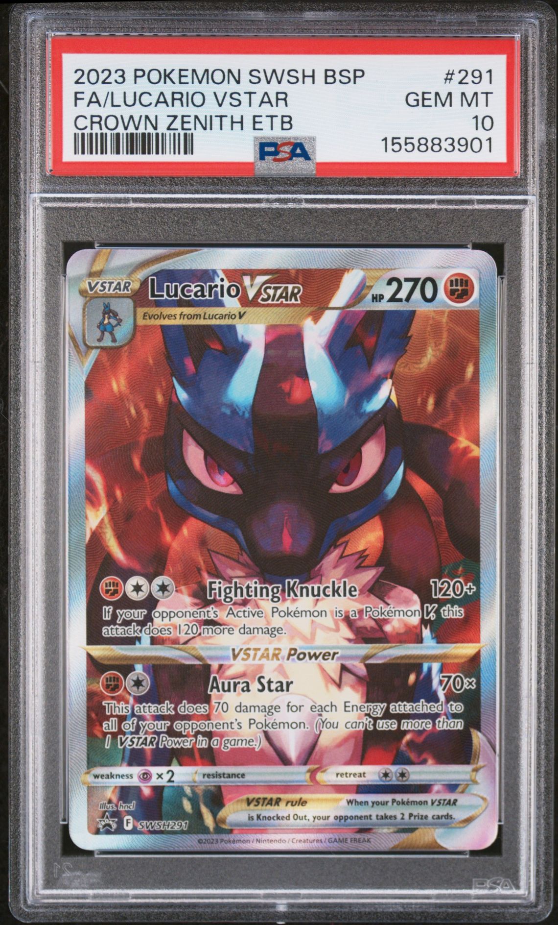 2023 Pokemon Swsh Black Star Promo Fa/Lucario Vstar #291 (Crown Zenith Etb) Gem Mt 10 front
