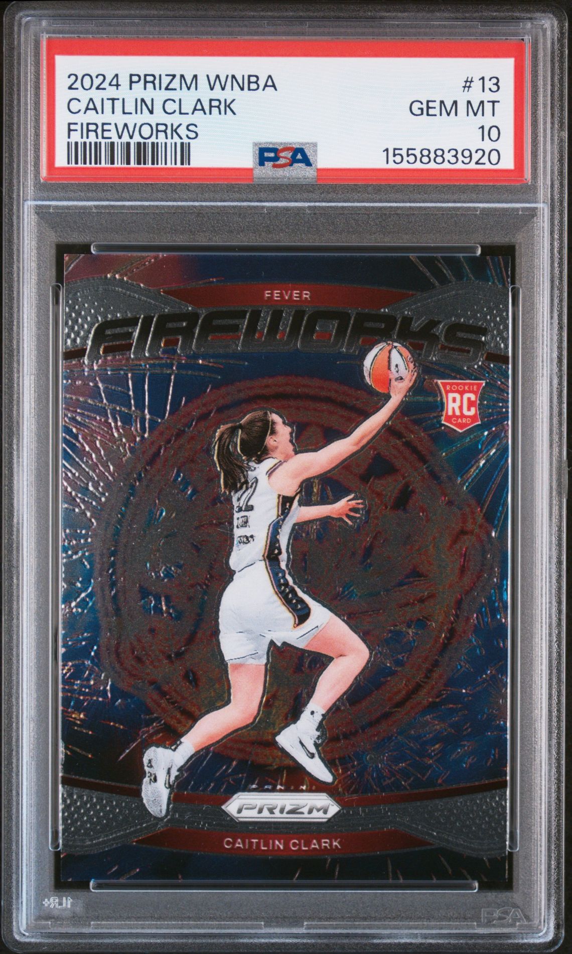 2024 Panini Prizm Wnba Fireworks Caitlin Clark #13 (Fireworks) Gem Mt 10 front view - PSA graded GEM MT 10