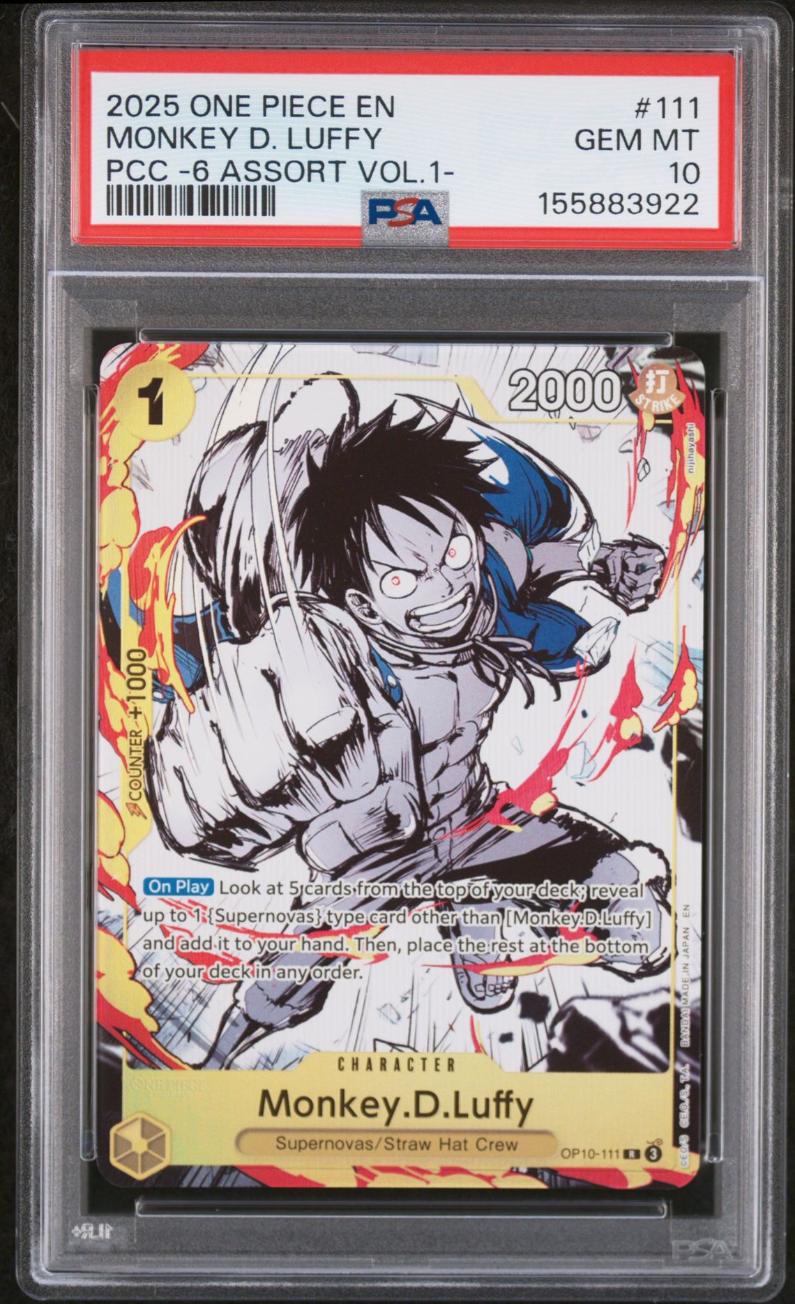 2025 One Piece Premium Card Collection -6 Assort Vol.1- Monkey D. Luffy #111 Gem Mt 10 front