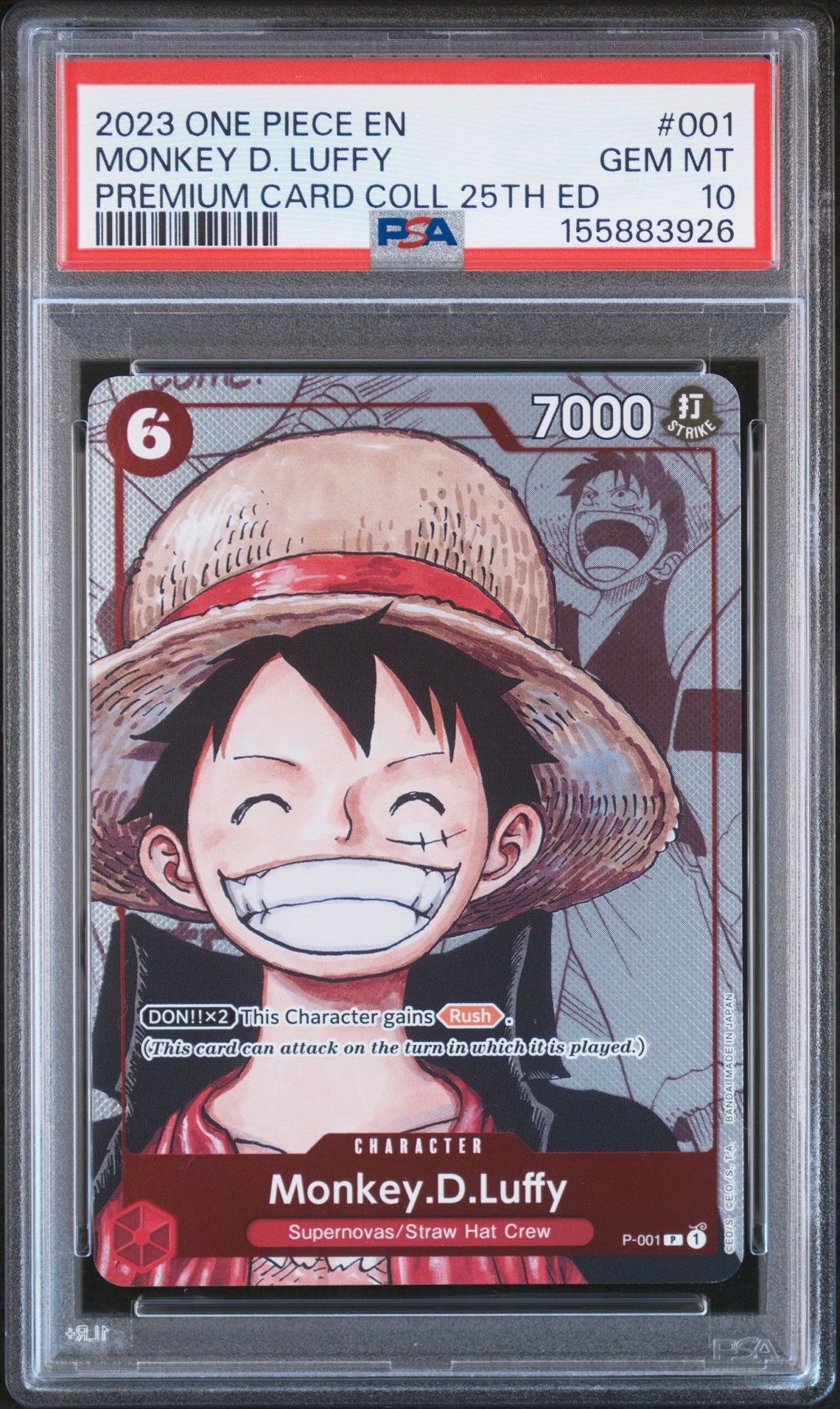 2023 One Piece Premium Card Collection 25Th Edition Monkey D. Luffy #001 Gem Mt 10 front