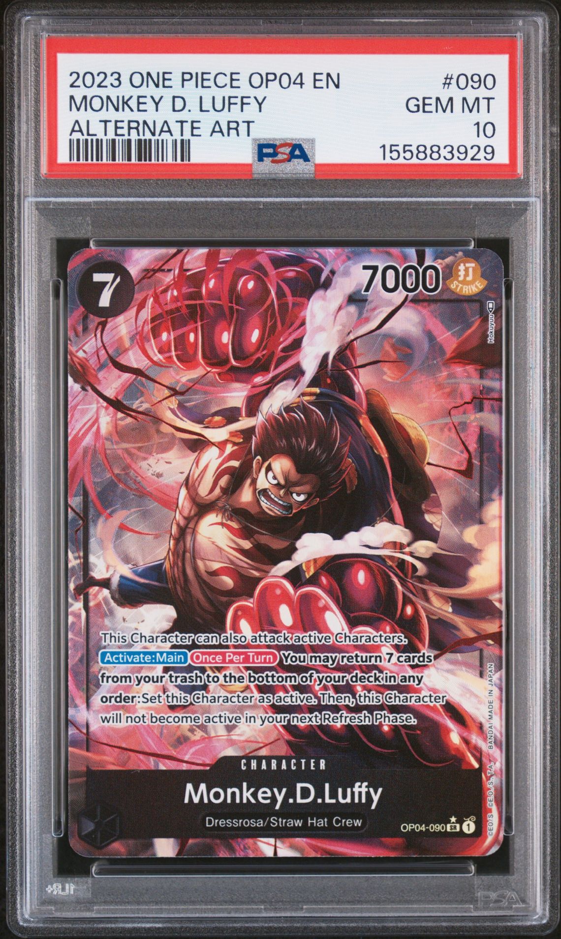 2023 One Piece Op04-Kingdoms Of Intrigue Monkey D. Luffy #090 (Alternate Art) Gem Mt 10 front