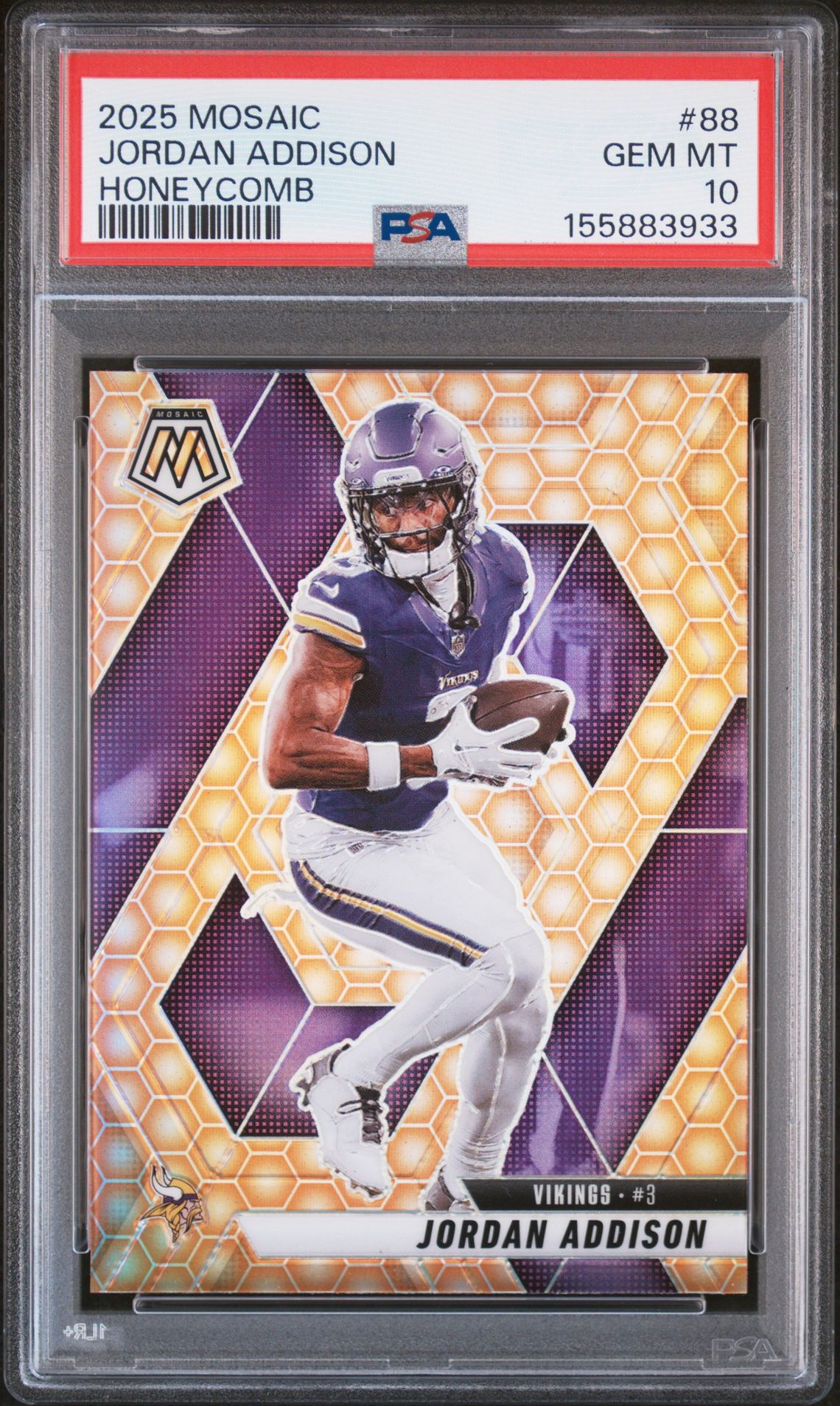 2025 Panini Mosaic Jordan Addison #88 (Honeycomb) Gem Mt 10 front view - PSA graded GEM MT 10