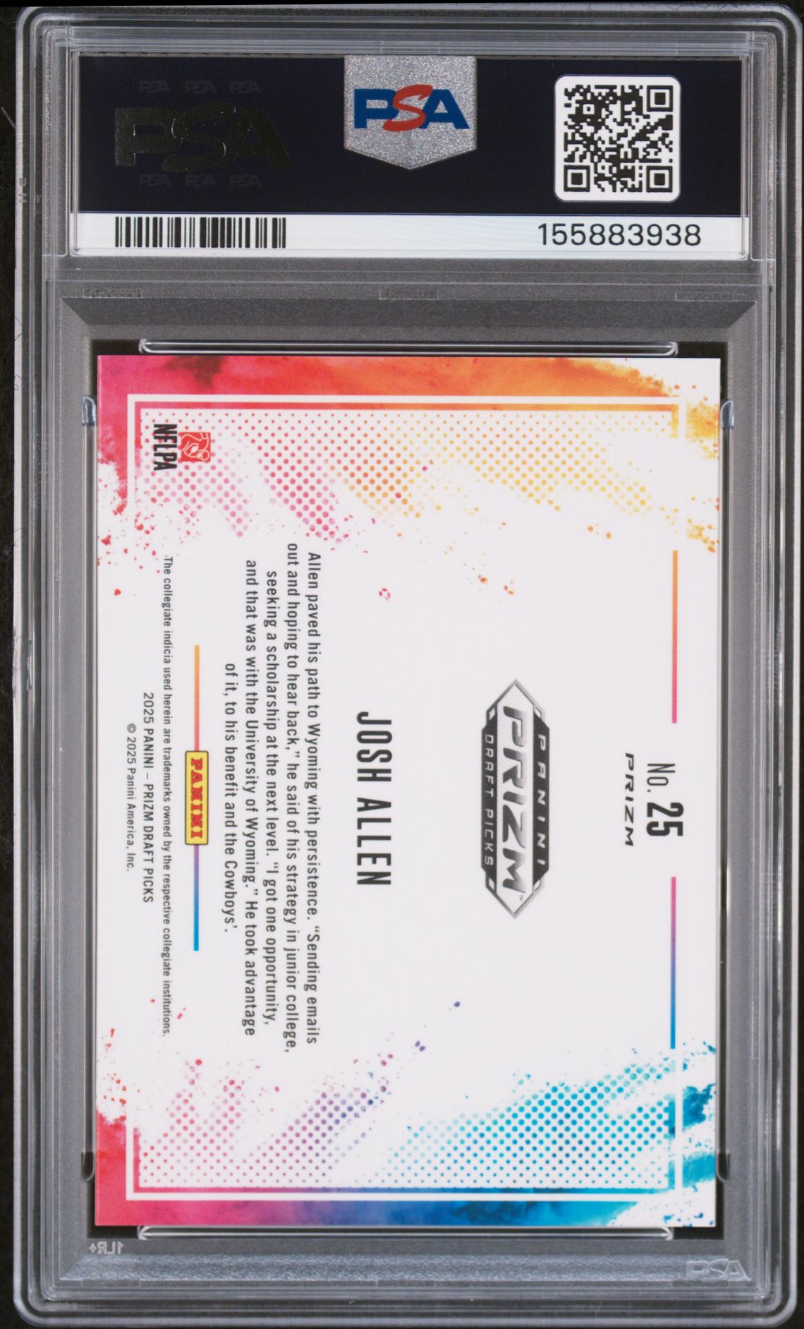 2025 Panini Prizm Draft Picks Black Color Blast Josh Allen #25 Gem Mt 10 back