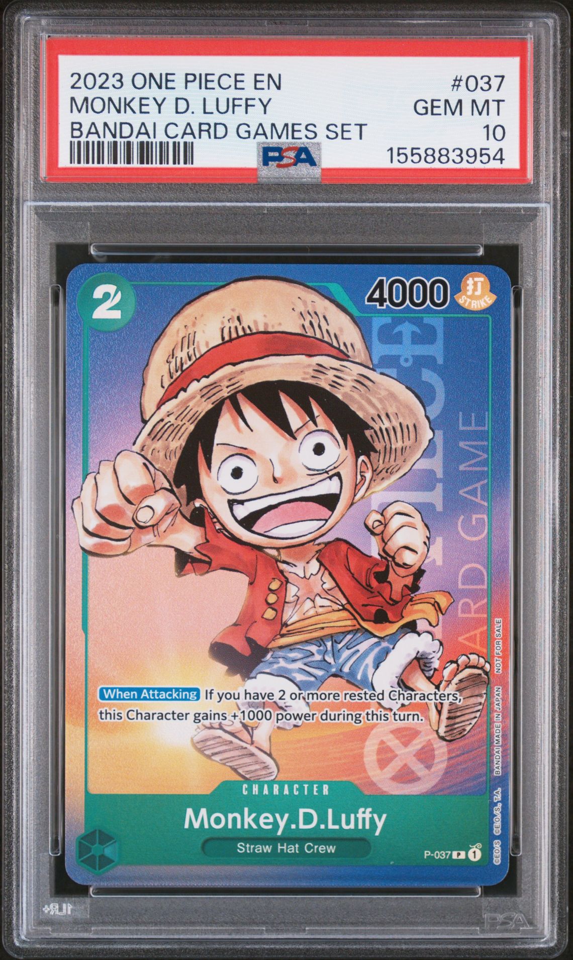 2023 One Piece Promos Monkey D. Luffy #037 (Bandai Card Games Set) Gem Mt 10 front