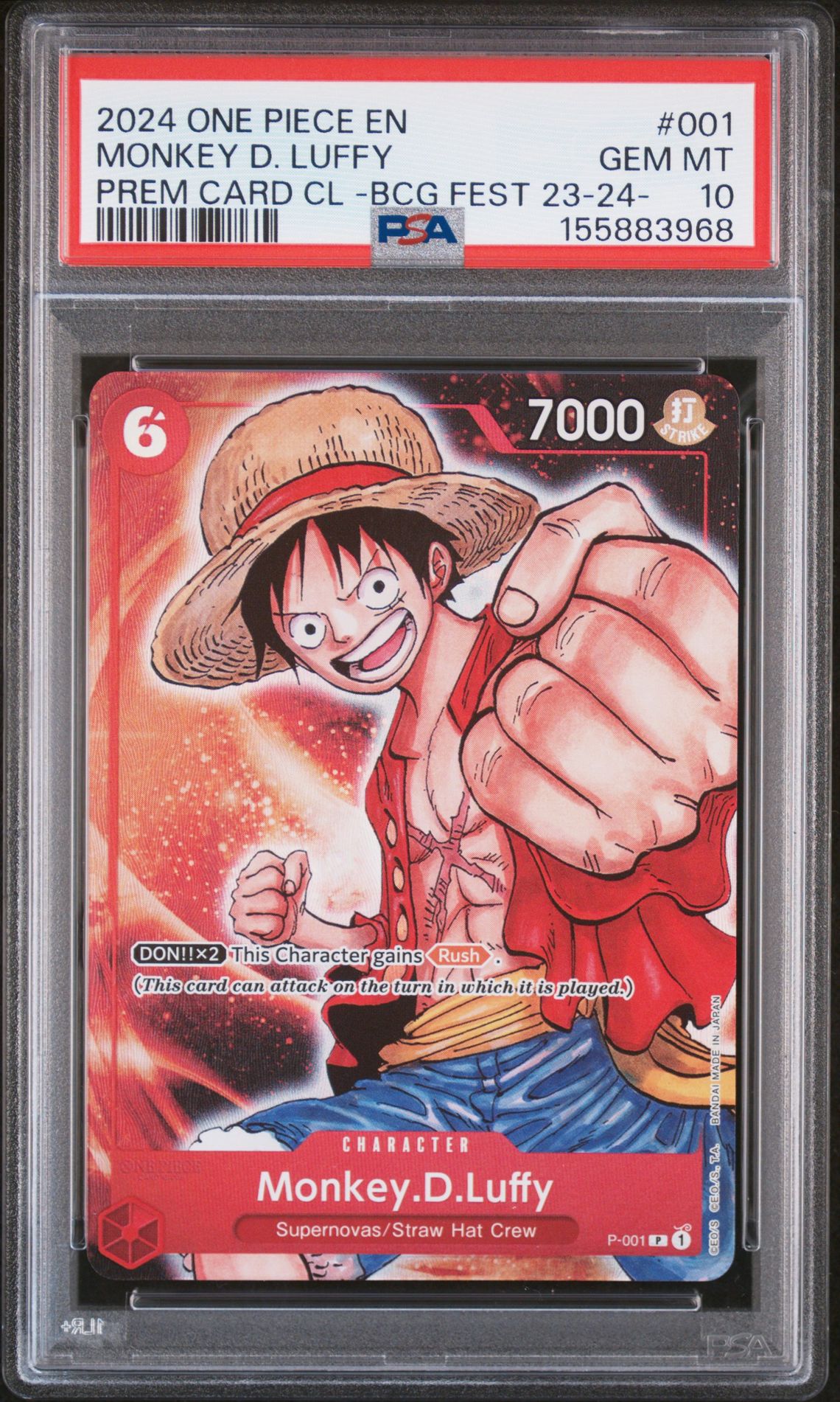 2024 One Piece Premium Card Collection -Bandai Card Games Fest 23-24 Edition- Monkey D. Luffy #001 Gem Mt 10 front