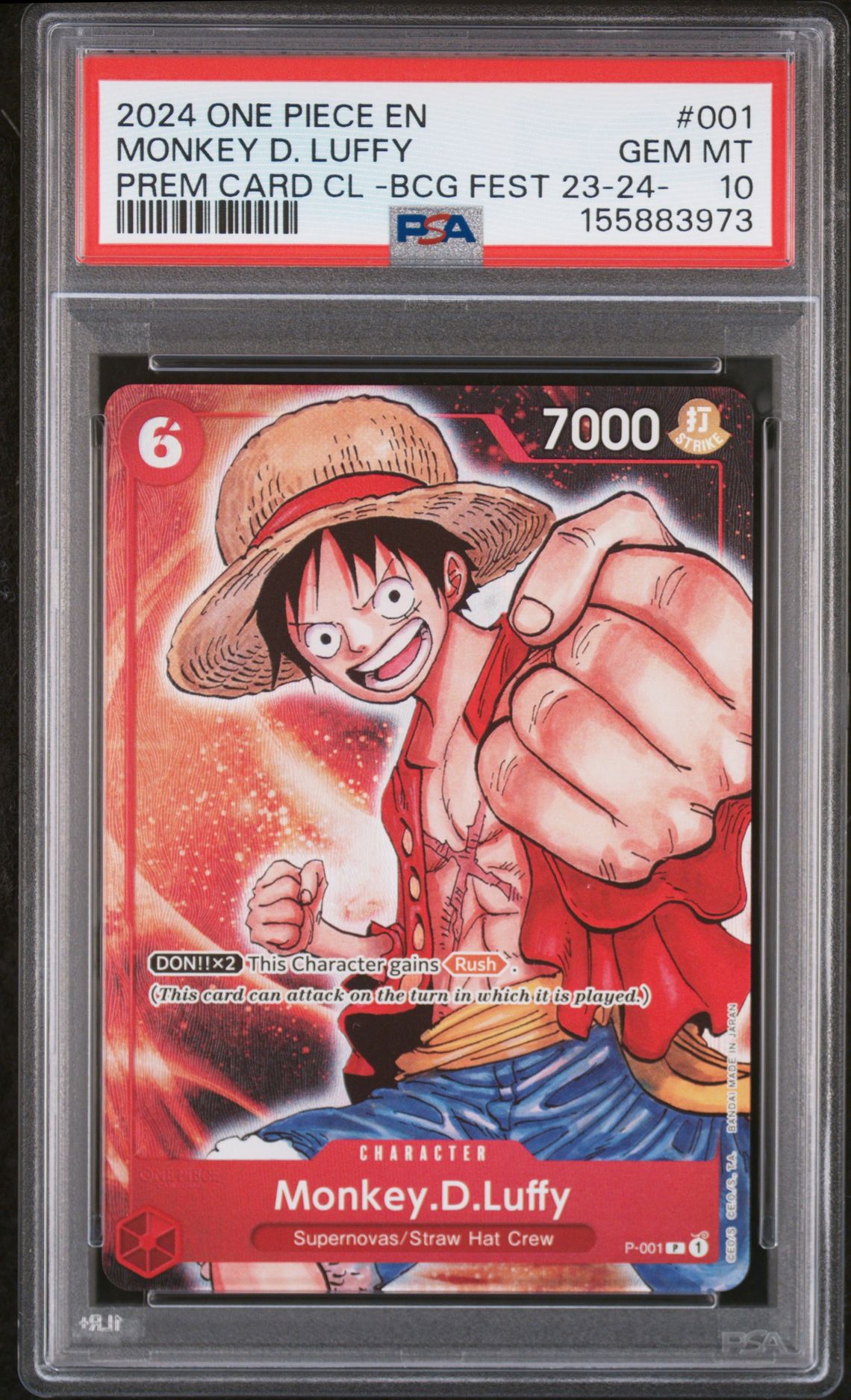 2024 One Piece Premium Card Collection -Bandai Card Games Fest 23-24 Edition- Monkey D. Luffy #001 Gem Mt 10 front