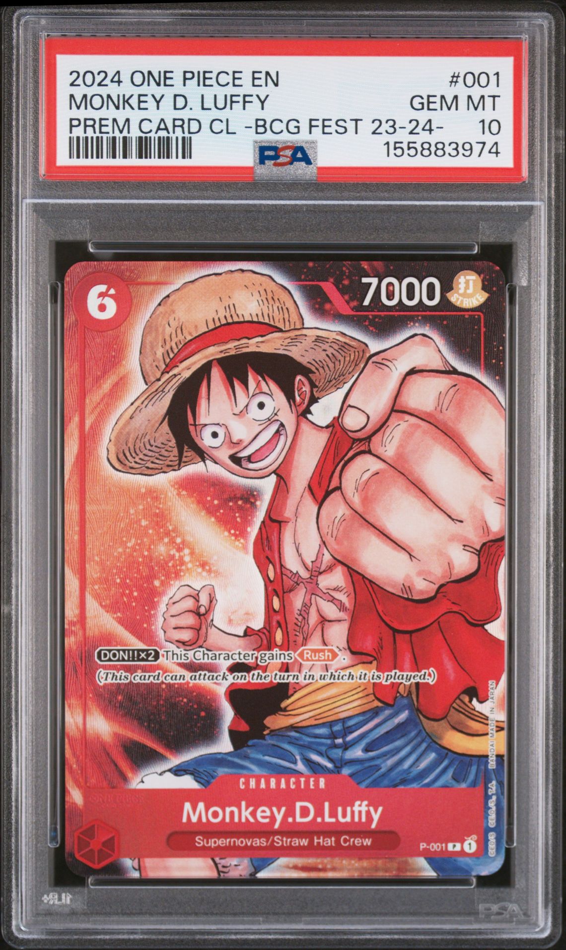 2024 One Piece Premium Card Collection -Bandai Card Games Fest 23-24 Edition- Monkey D. Luffy #001 Gem Mt 10 front
