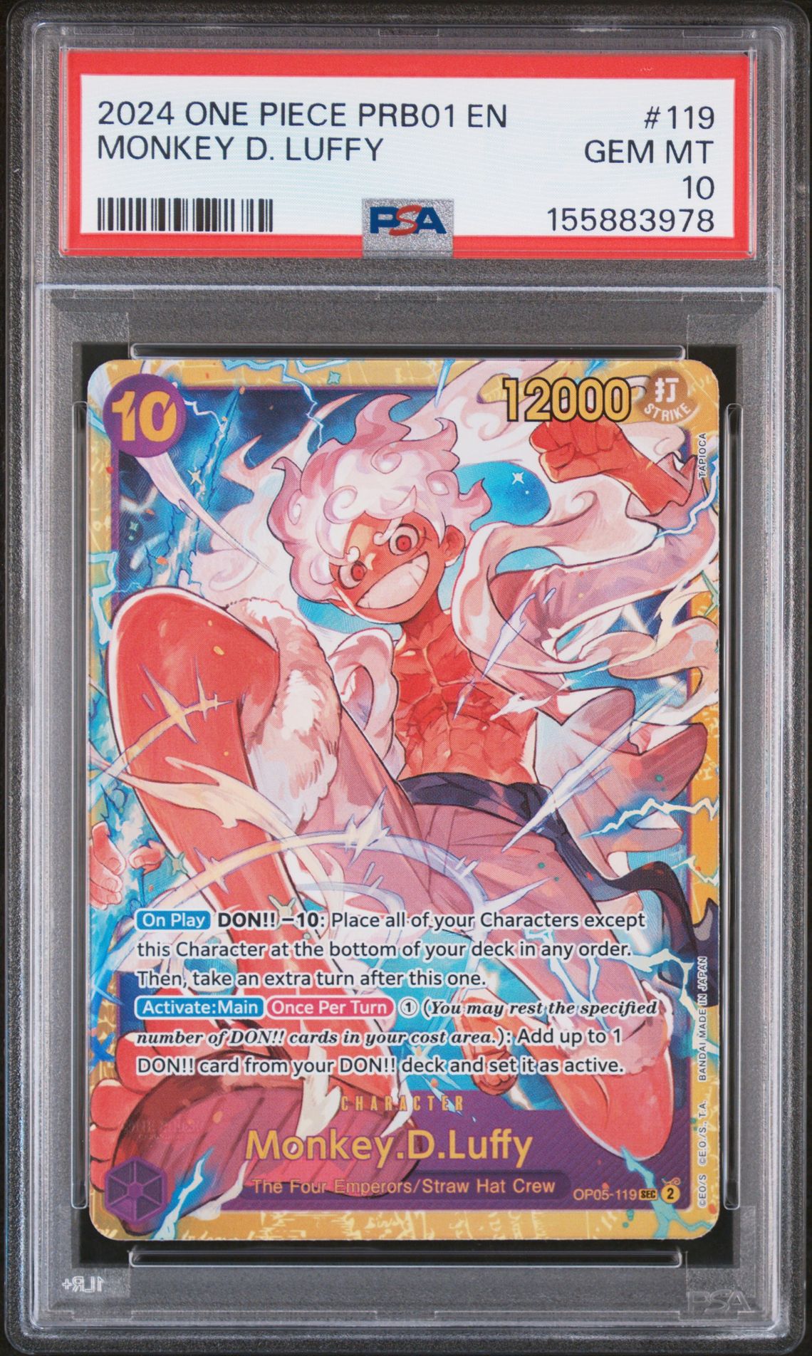 2024 One Piece Prb01-Premium Booster -One Piece Card The Best- Monkey D. Luffy #119 Gem Mt 10 front