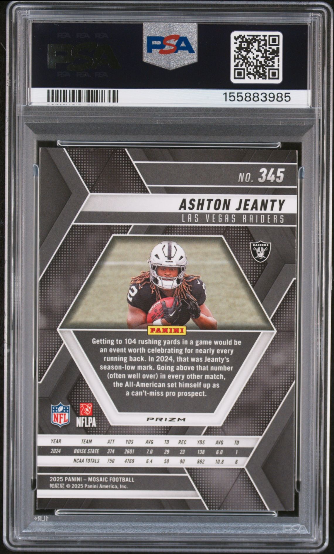 2025 Panini Mosaic Ashton Jeanty #345 (Genesis) Gem Mt 10 back