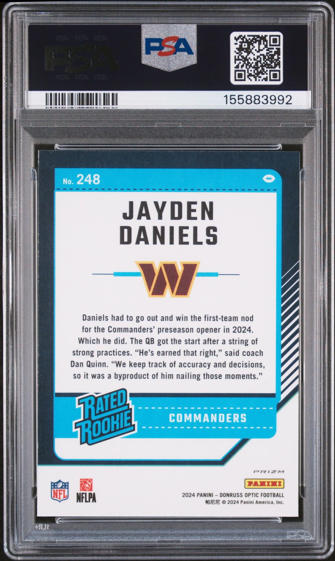 2024 Panini Donruss Optic Jayden Daniels #248 (Holo) Gem Mt 10 back