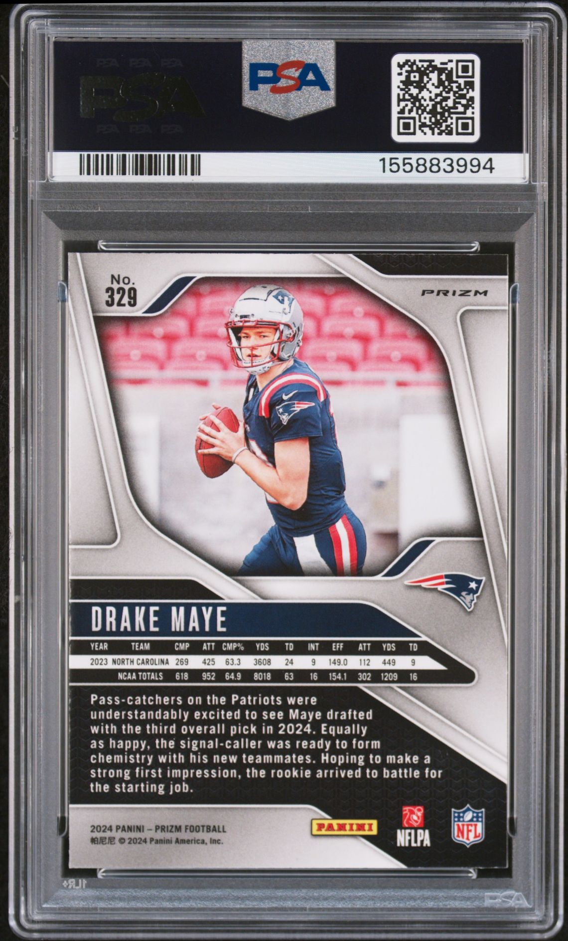 2024 Panini Prizm Drake Maye #329 (Orange Ice) Mint 9 back
