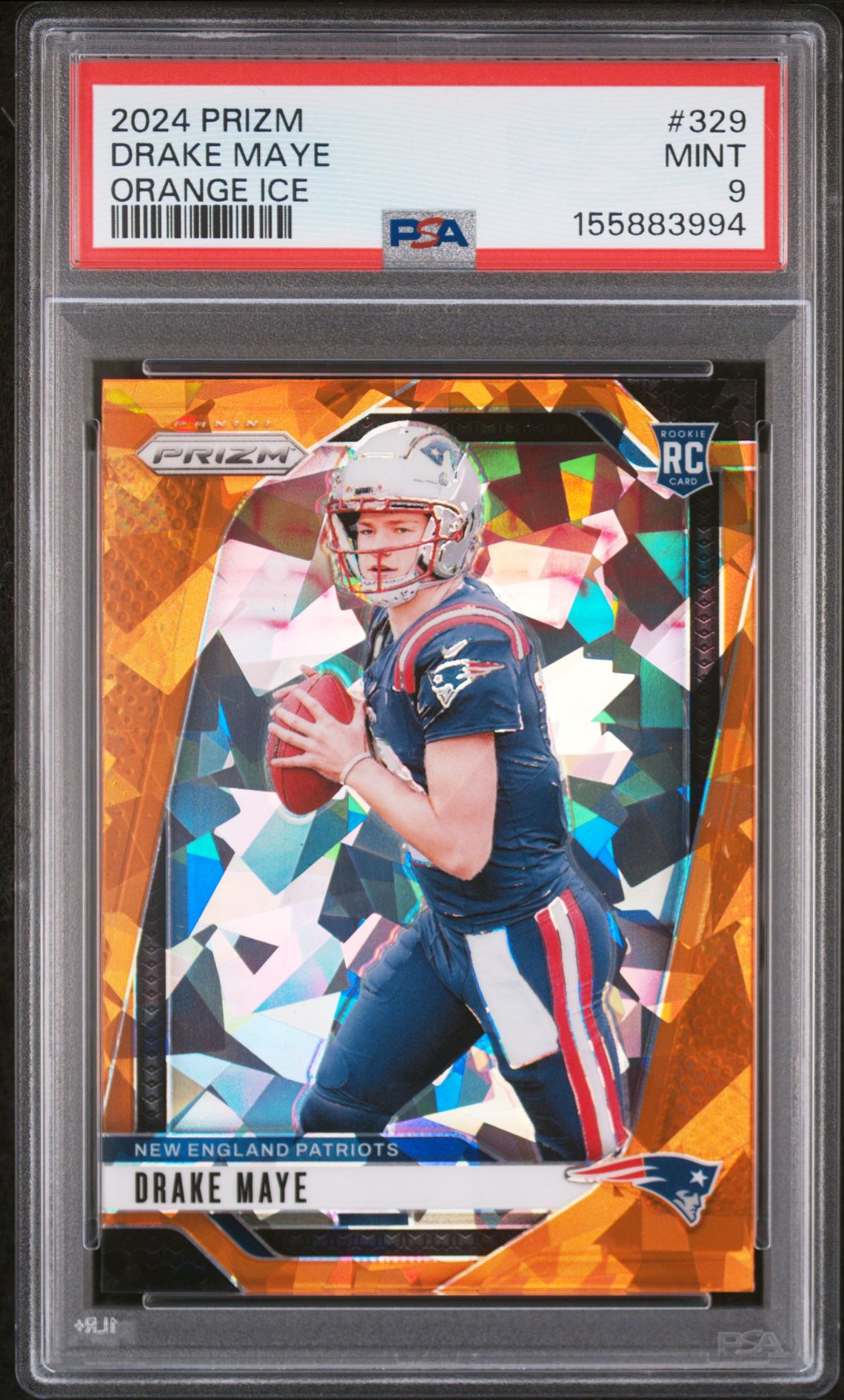 2024 Panini Prizm Drake Maye #329 (Orange Ice) Mint 9 front