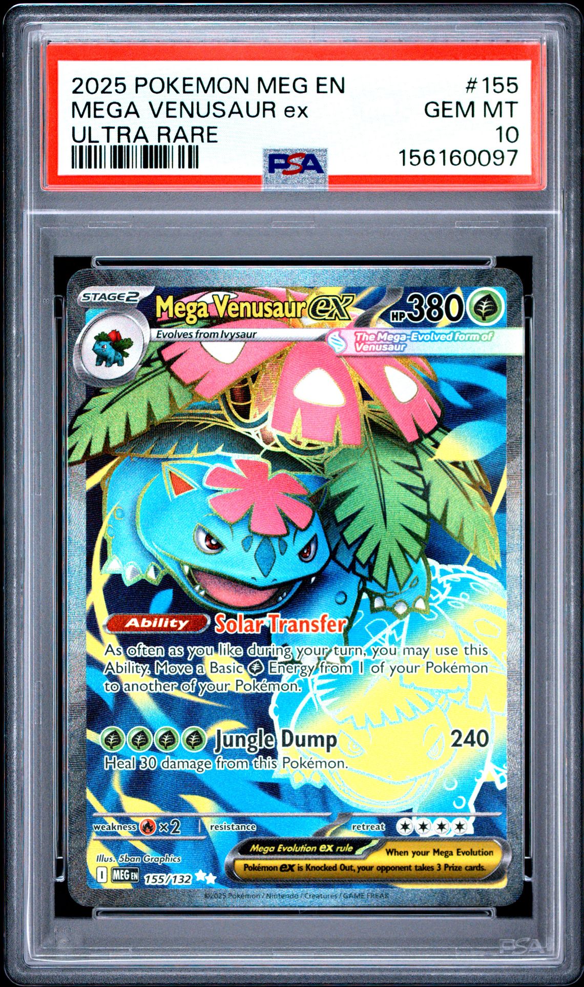 2025 Pokemon Meg En-Mega Evolution Mega Venusaur Ex #155 (Ultra Rare) Gem Mt 10 front