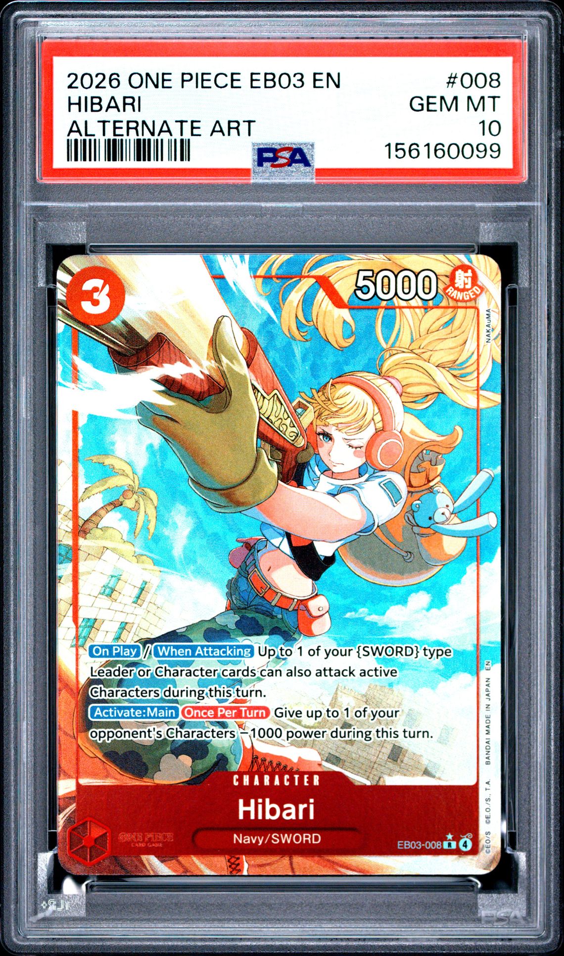 2026 One Piece Eb03-Extra Booster -One Piece Heroines Edition- Hibari #008 (Alternate Art) Gem Mt 10 front