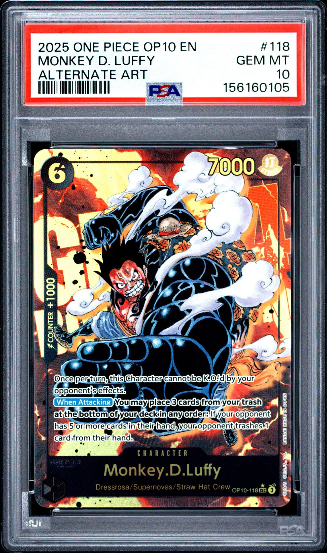 2025 One Piece Op10-Royal Blood Monkey D. Luffy #118 (Alternate Art) Gem Mt 10 front
