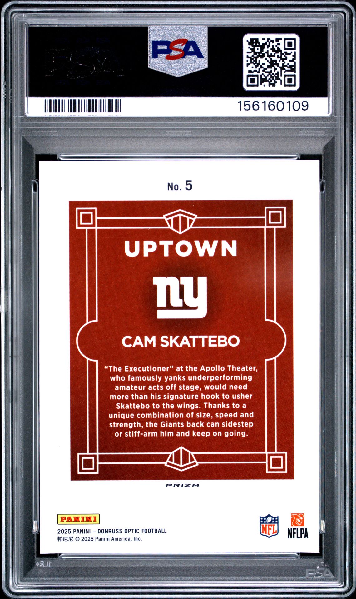 2025 Panini Donruss Optic Uptown Cam Skattebo #5 Mint 9 back