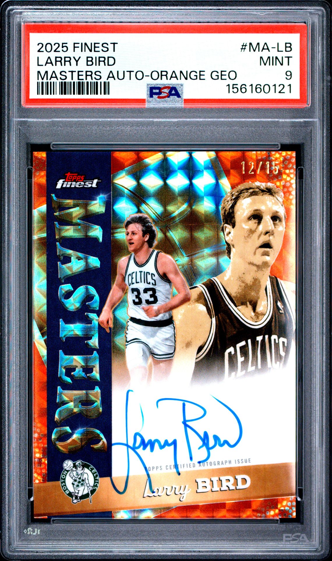 2025 Topps Finest Masters Autographs Larry Bird #Ma-Lb (Masters Auto-Orange Geo) Mint 9 front