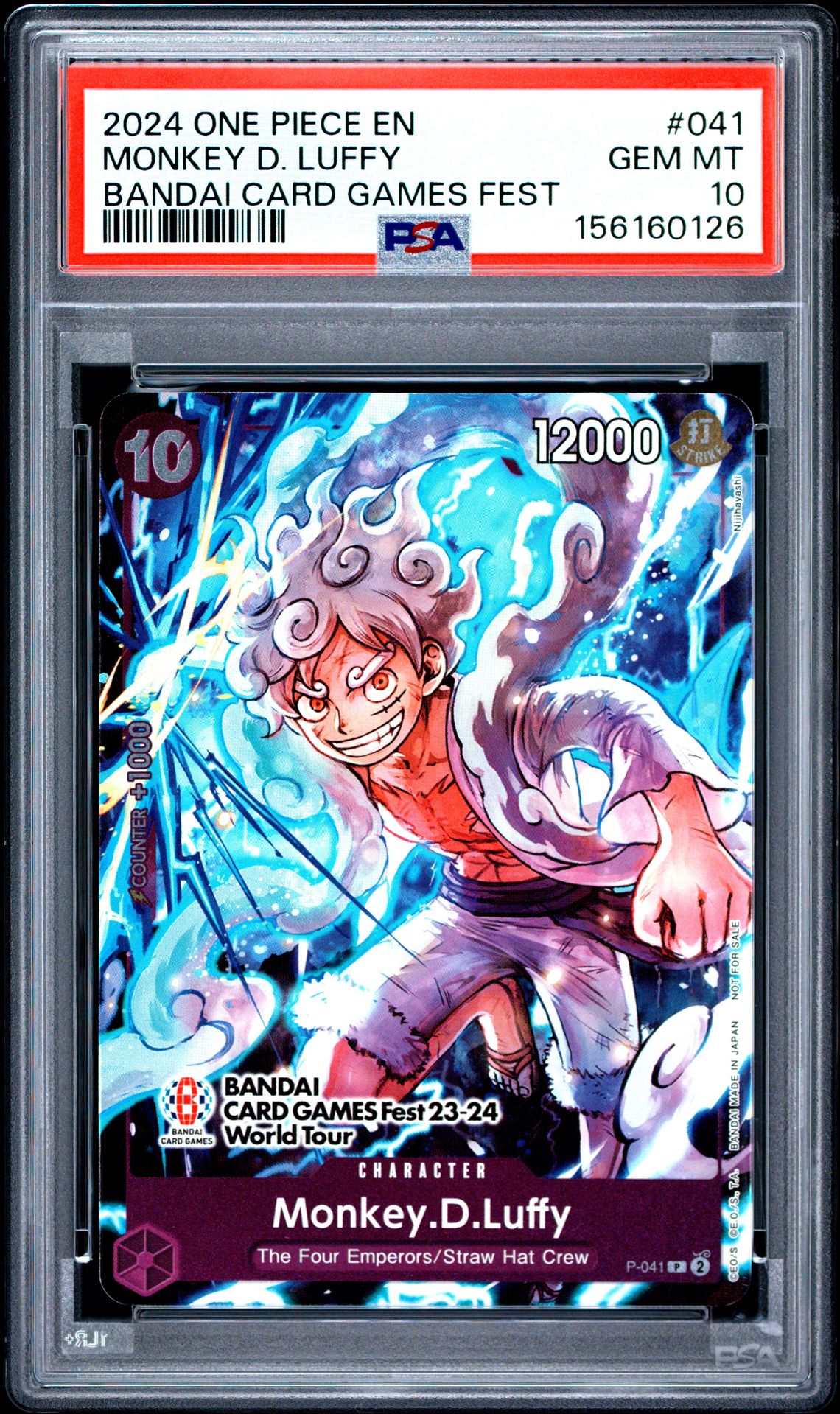 2024 One Piece Promos Monkey D. Luffy #041 (Bandai Card Games Fest) Gem Mt 10 front view - PSA graded GEM MT 10