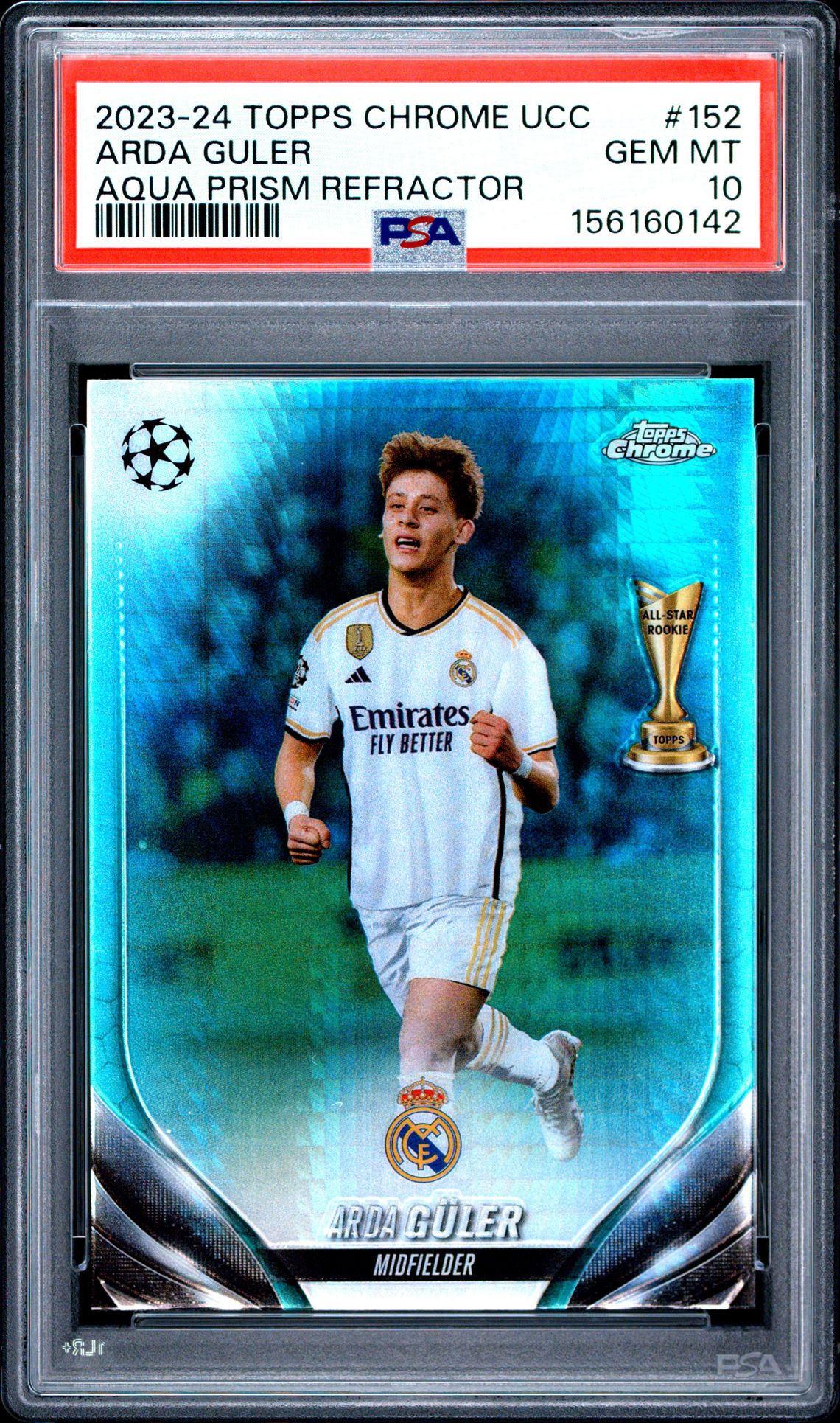 2023-24 Topps Chrome Uefa Club Competitions Arda Guler #152 (Aqua Prism Refractor) Gem Mt 10 front