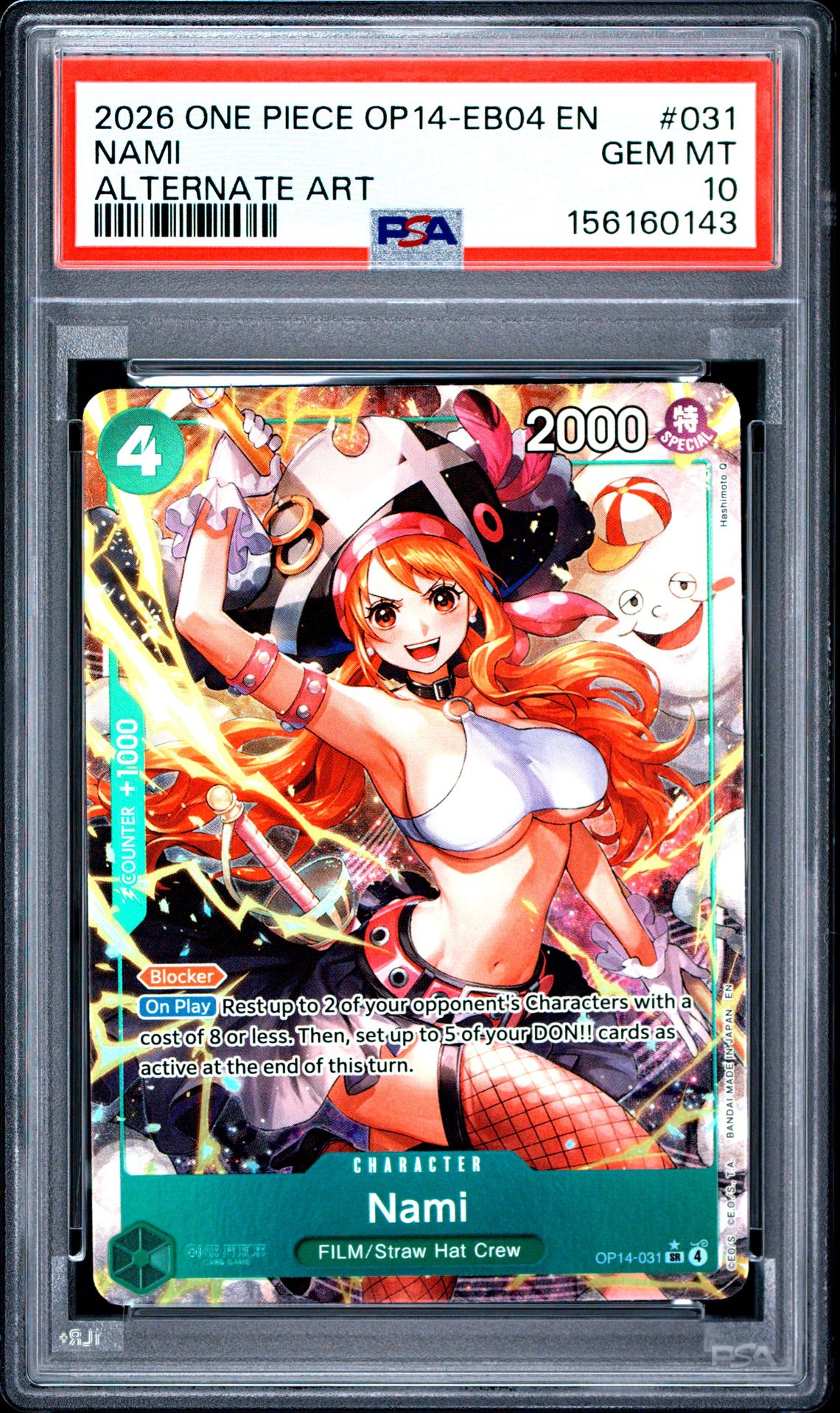 2026 ONE PIECE OP14-EB04-THE AZURE SEA'S SEVEN NAMI ALTERNATE ART 031 GEM MT 10 front