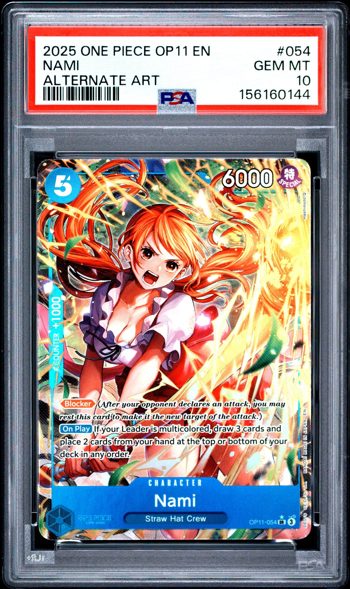 2025 One Piece Op11-A Fist Of Divine Speed Nami #054 (Alternate Art) Gem Mt 10 front