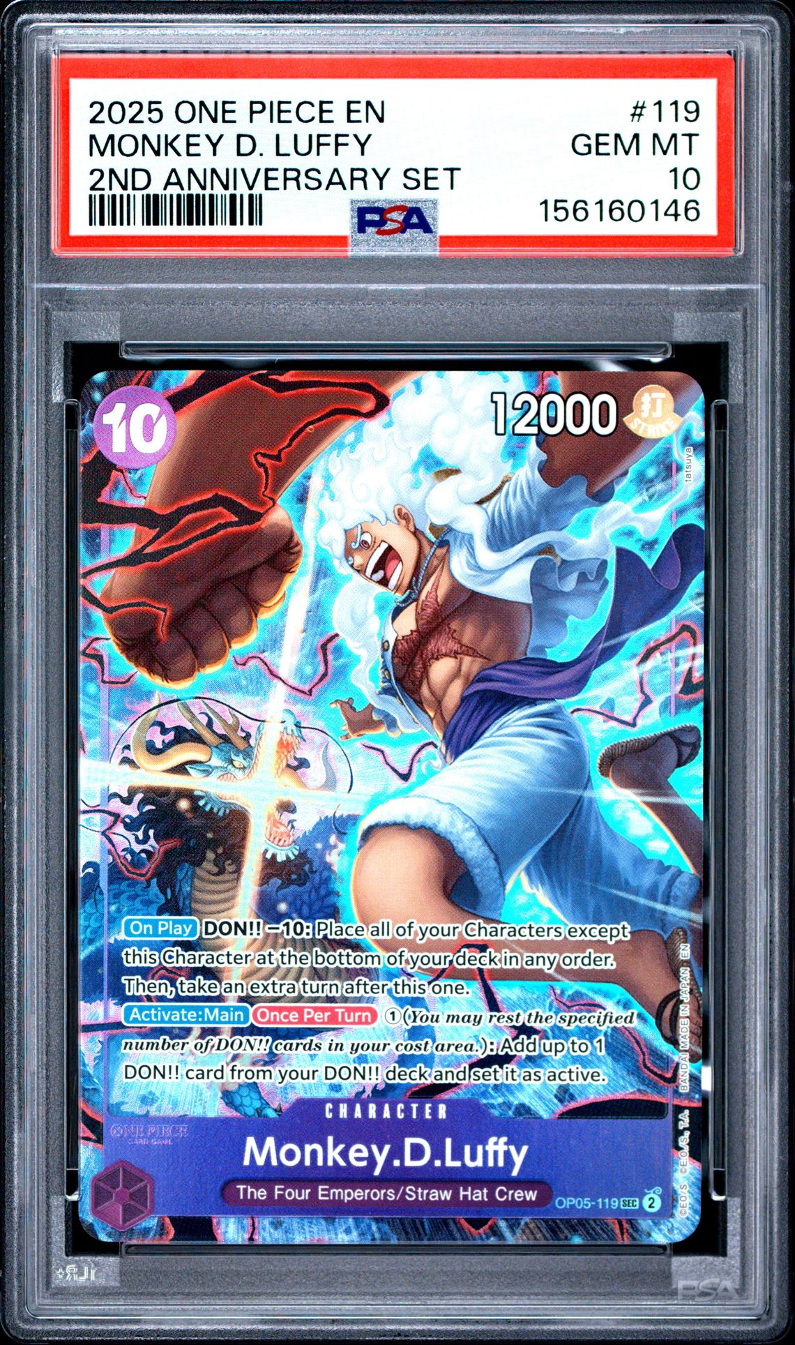 2025 One Piece English Version 2Nd Anniversary Set Monkey D. Luffy #119 Gem Mt 10 front view - PSA graded GEM MT 10