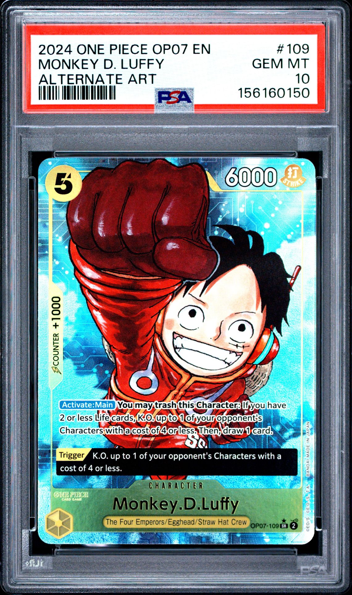 2024 One Piece Op07-500 Years In The Future Monkey D. Luffy #109 (Alternate Art) Gem Mt 10 front