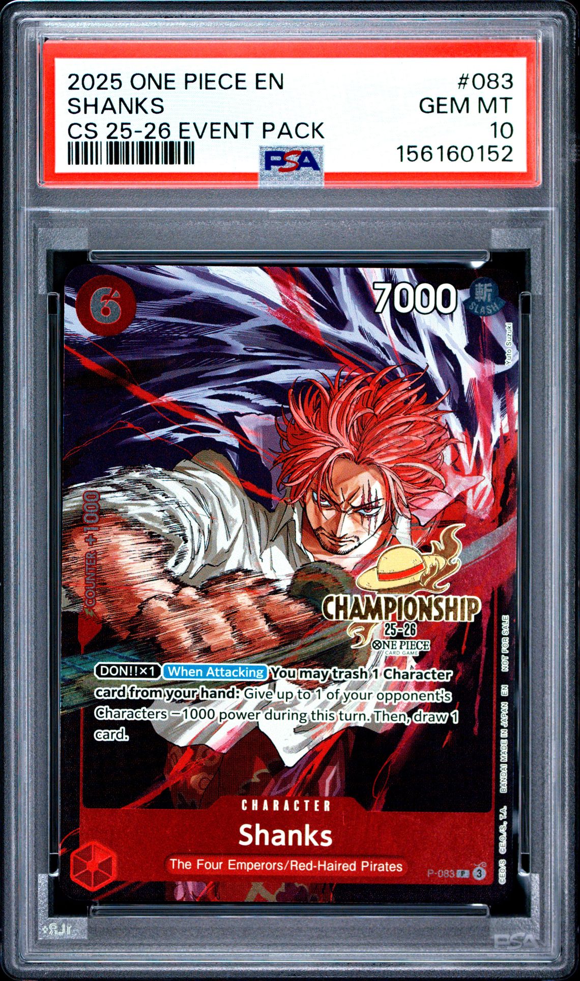 2025 ONE PIECE CHAMPIONSHIP 2025-26 EVENT PACK SHANKS  083 GEM MT 10 front