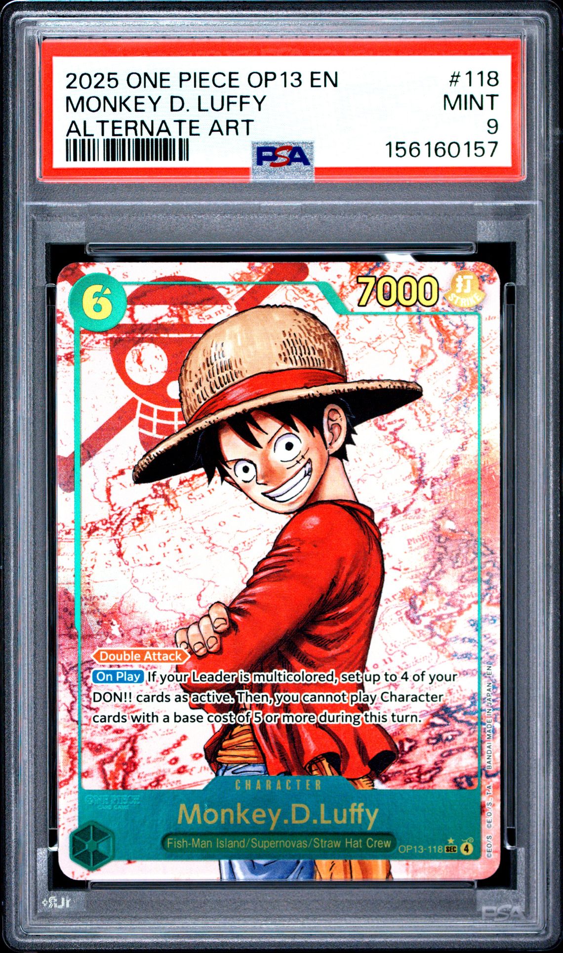2025 One Piece Op13-Carrying On His Will Monkey D. Luffy #118 (Alternate Art) Mint 9 front
