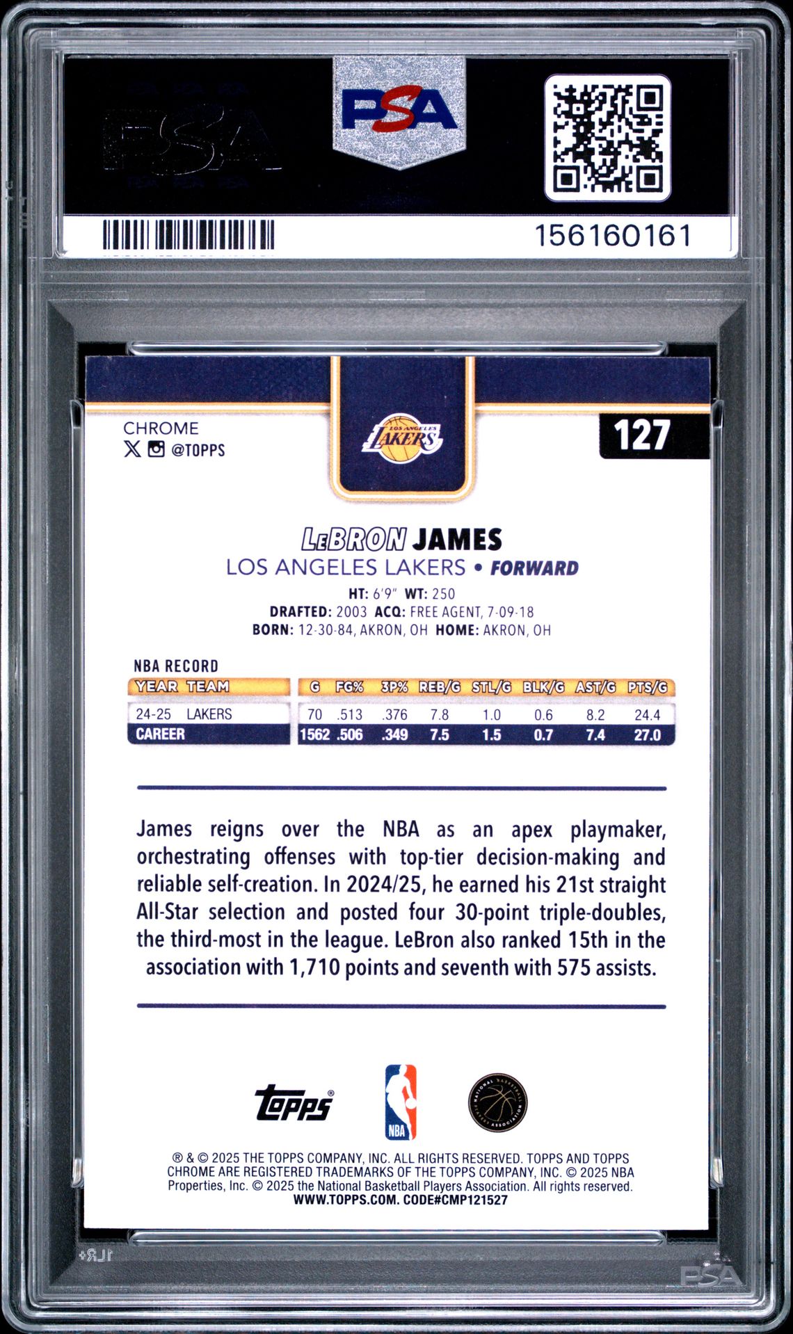2025 Topps Chrome Lebron James #127 (X-Fractor) Mint 9 back