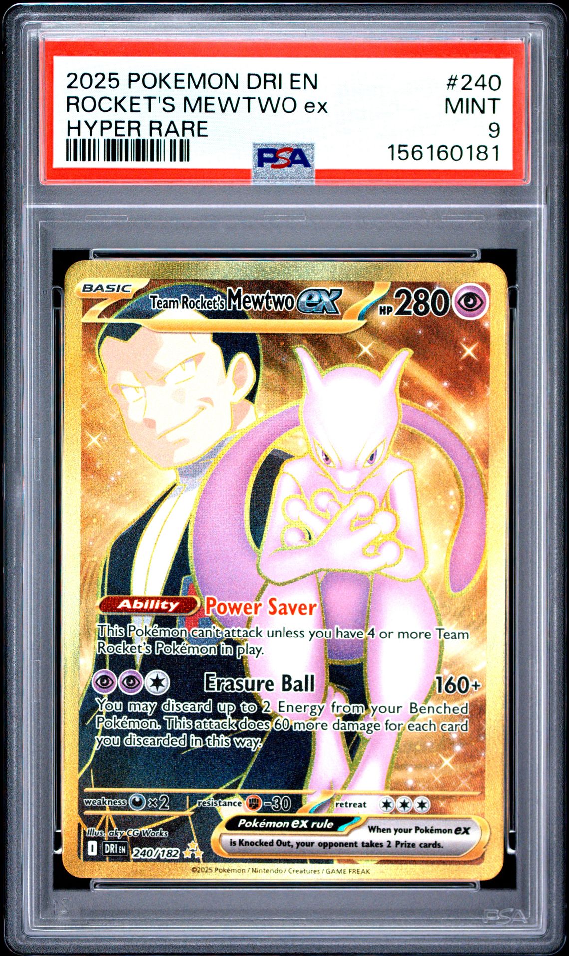 2025 Pokemon Dri En-Destined Rivals Rocket's Mewtwo Ex #240 (Hyper Rare) Mint 9 front