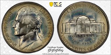1942-P 5C Silver MS67+ FS