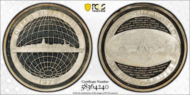 "1975" (1974) Medal Queen Elizabeth 2 Round-the-World Cruise Ag PR66DCAM