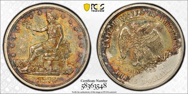 1876-S T$1 AU58+