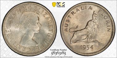 1954(m) Florin Royal Visit KM-55  Ag MS65