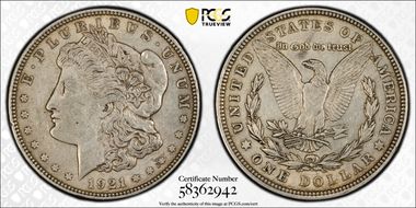 1921 $1 Morgan AU50