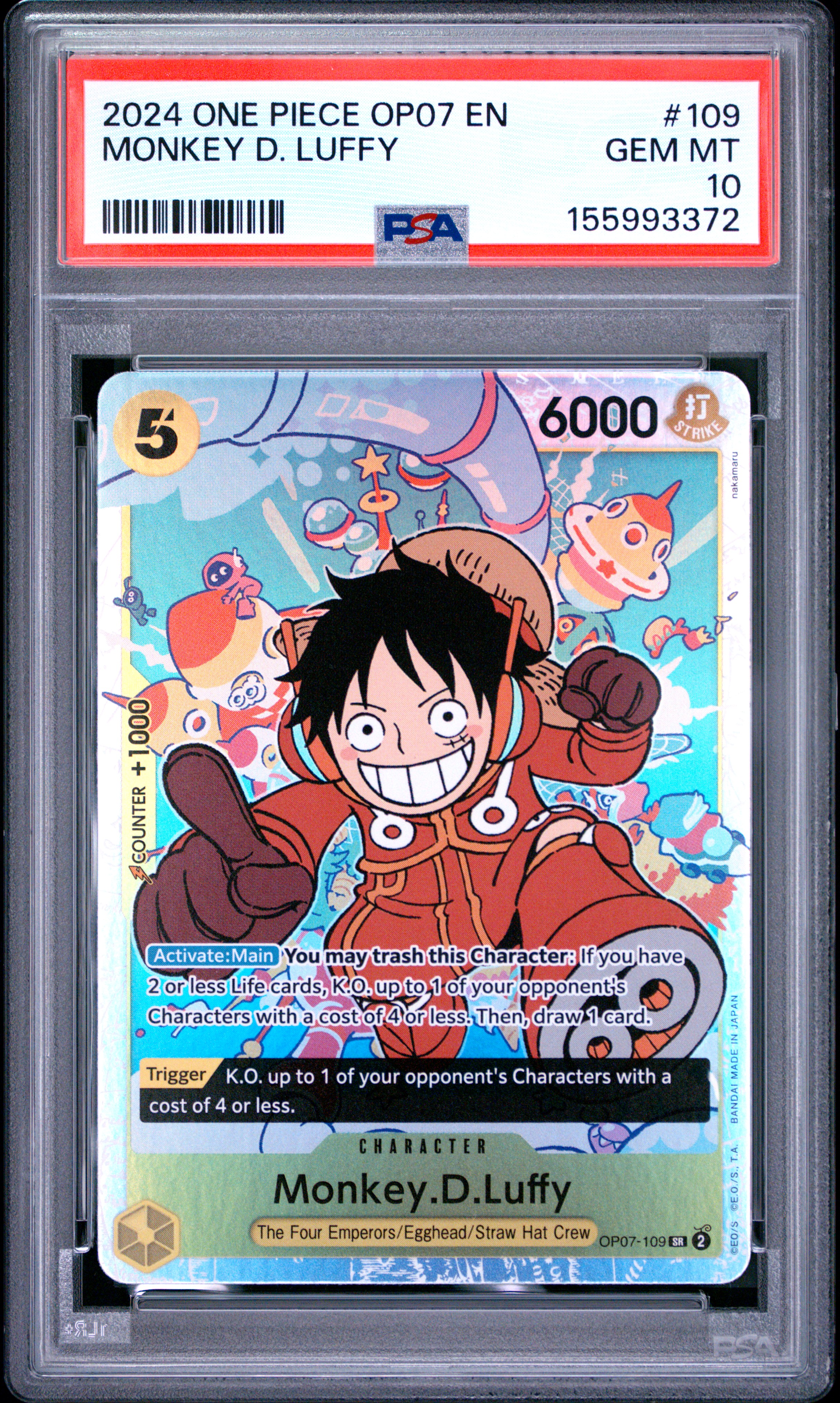 2024 #109 Monkey D. Luffy PSA 10 One Piece OP07-500 Years in the Future
