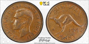 1952 A. (p) 1D Melbourne reverse Misaligned pointed 2 AU50BN