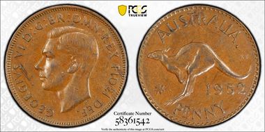 1952 A. (p) 1D Melbourne reverse Pointed serif 2 AU55BN