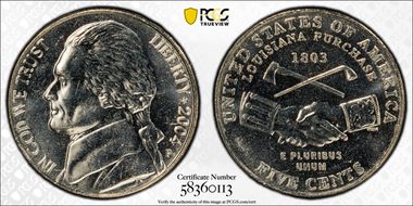 2004-P 5C Peace Medal MS63PL