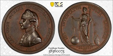(c.1783) AE Medal Betts-553, James Cook MS63BN