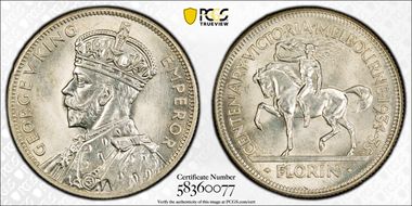 1934-35 Florin Centennial KM-33  Ag MS66